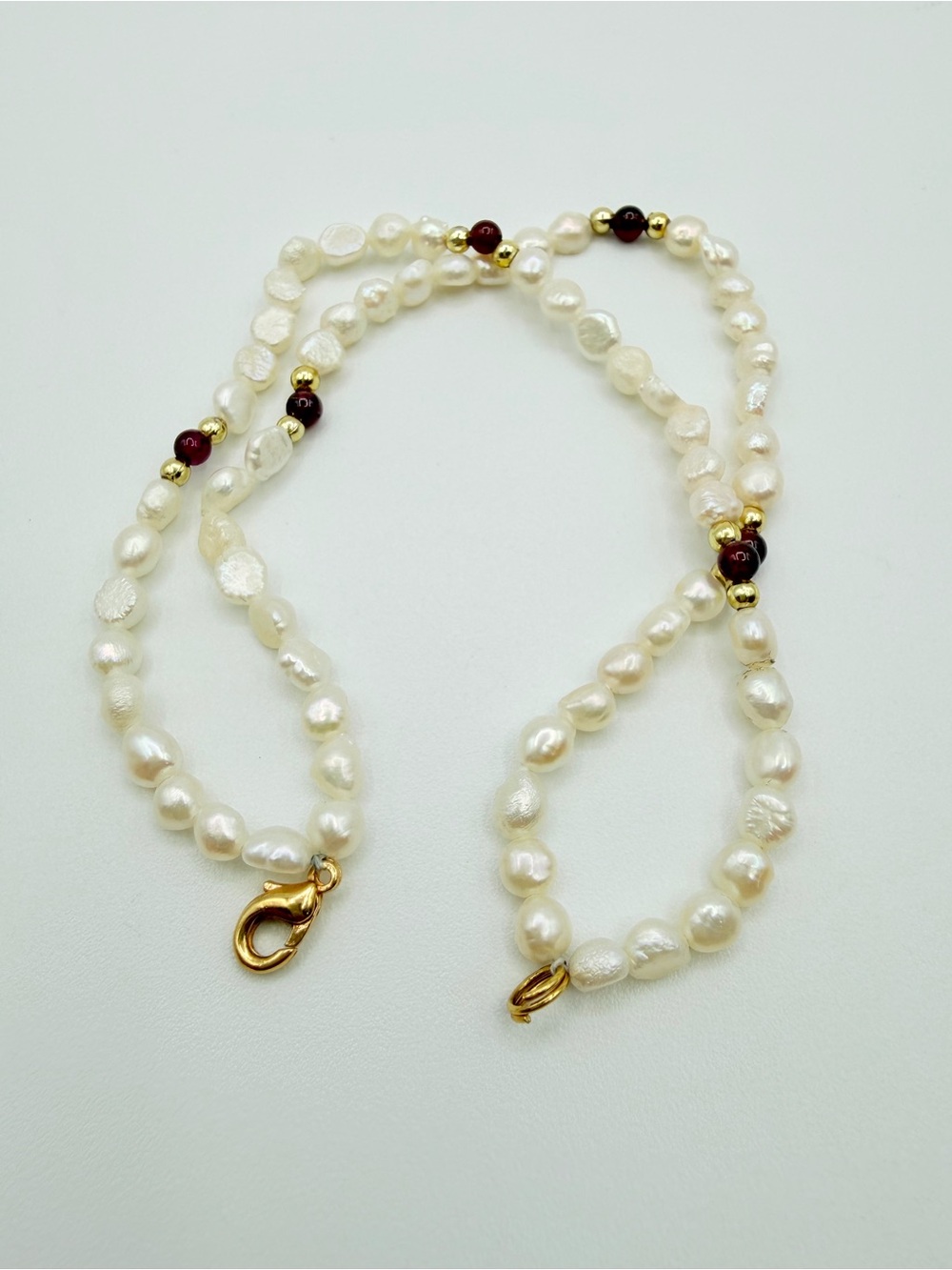 Freshwater Pearl Garnet Double Strand Bracelet Gold Tone 7.5” - Picture 5 of 10